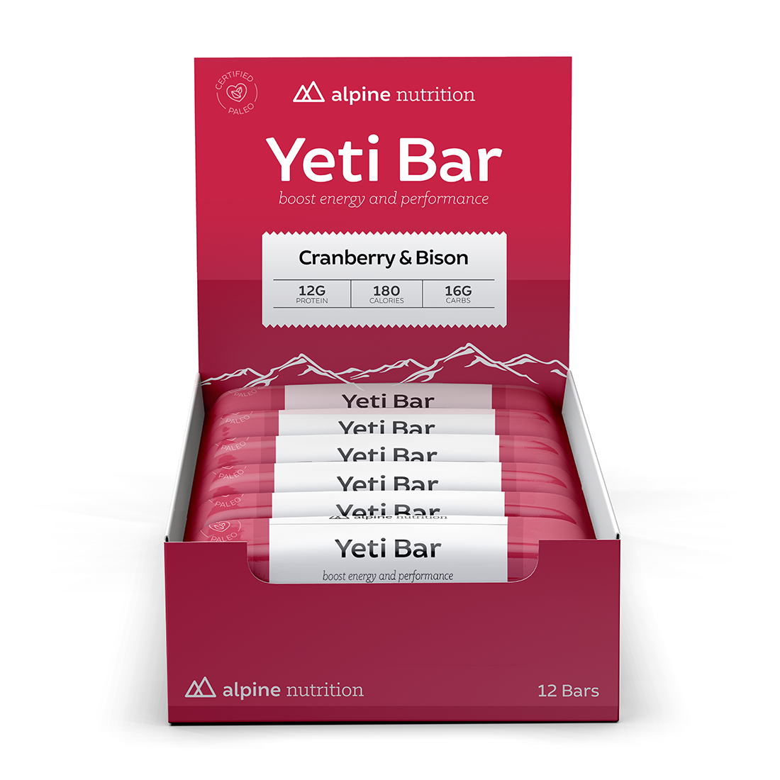 YetiBar Cranberry/Bison Paleo, 2oz bar 12 Pack