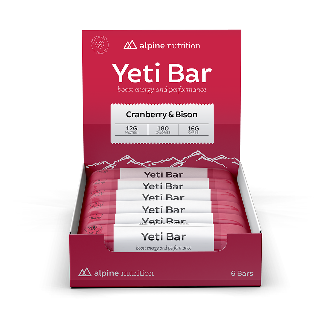 YetiBar Cranberry/Bison Paleo, 2oz bar 6 Pack